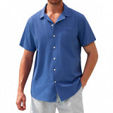 Men's Solid Color Lapel Short Sleeve Casual Shirt 42820330Z