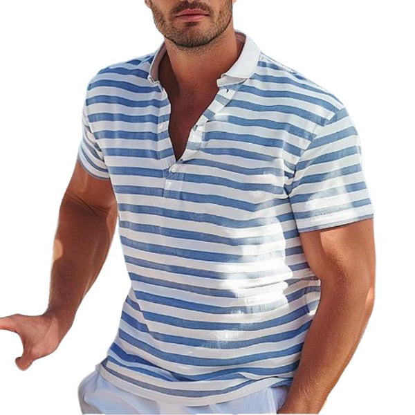 Men's Striped Printed Lapel Short Sleeve Polo Shirt 53064705Y