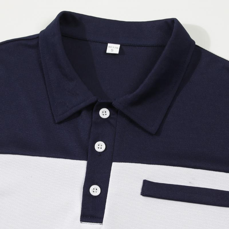 Men's Color Block Chest Pocket Short Sleeve Polo Shirt 60582616Y