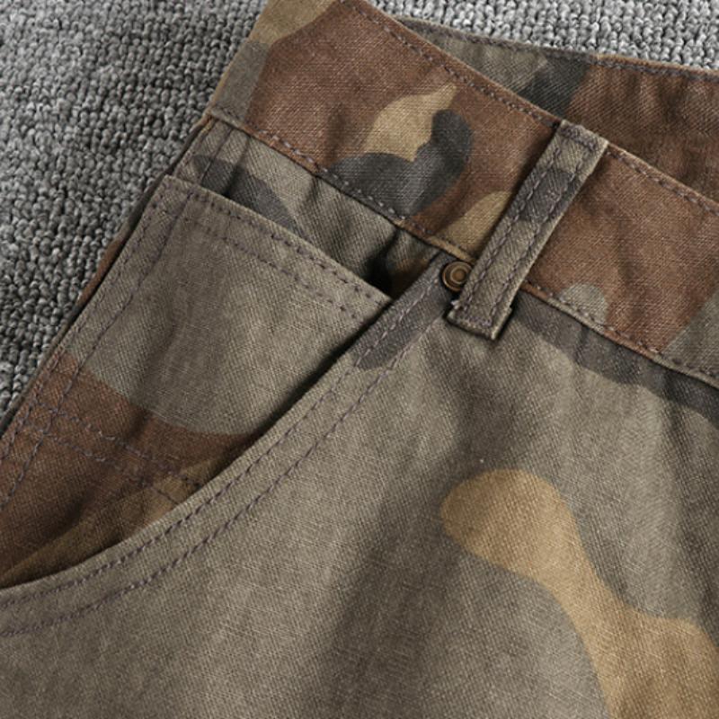 Men's Vintage Distressed Washed Camouflage Straight Cargo Pants 33119633M