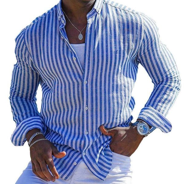 Men's Striped Lapel Long Sleeve Casual Shirt 47825143Z