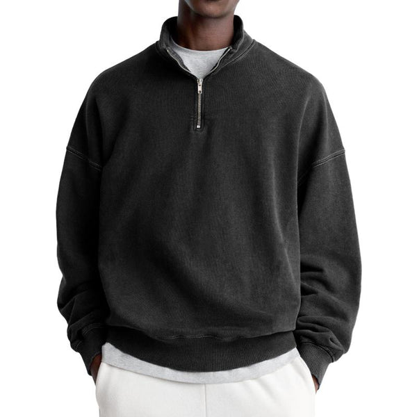 Men's Casual Solid Color Half Zip Turtleneck Long Sleeve Sweatshirt 20124824Y