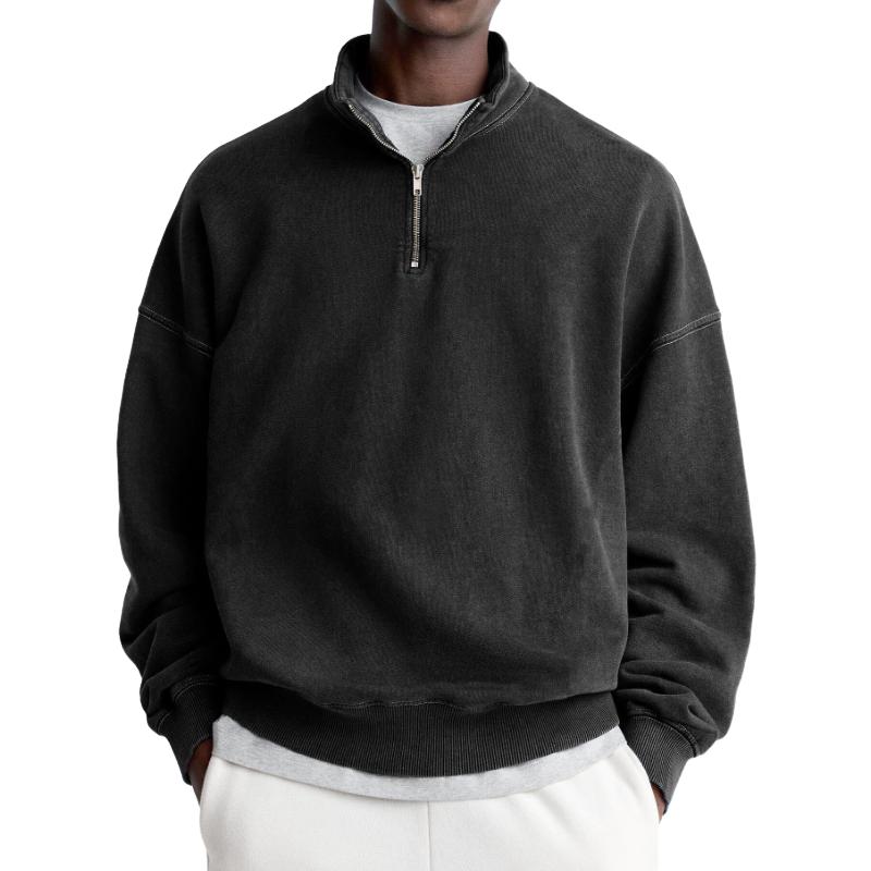 Men's Casual Solid Color Half Zip Turtleneck Long Sleeve Sweatshirt 20124824Y