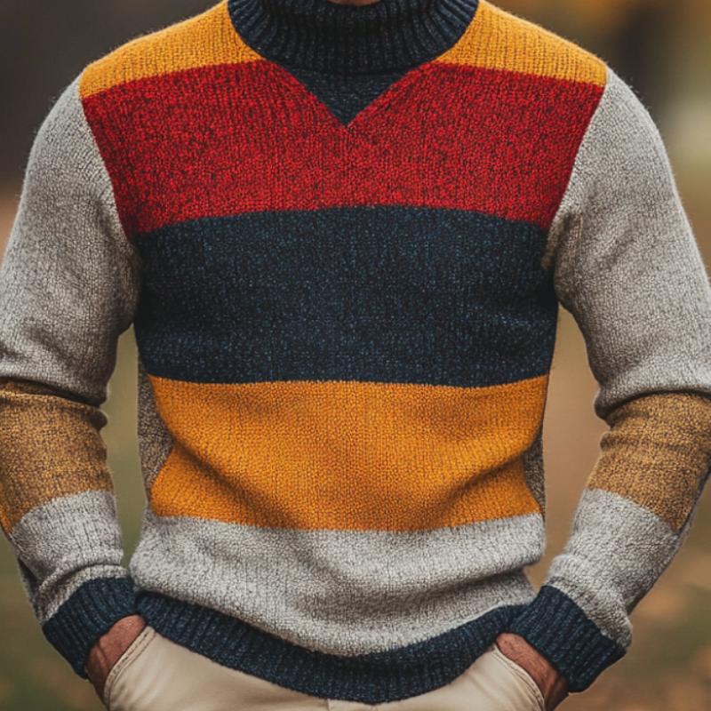 Men's Turtleneck Colorful Striped Knitted Sweater 00949807F