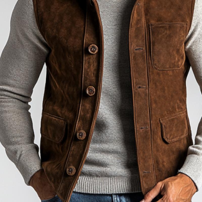 Men's Vintage Suede Multi-Pocket Single Breasted Vest 82524920Y