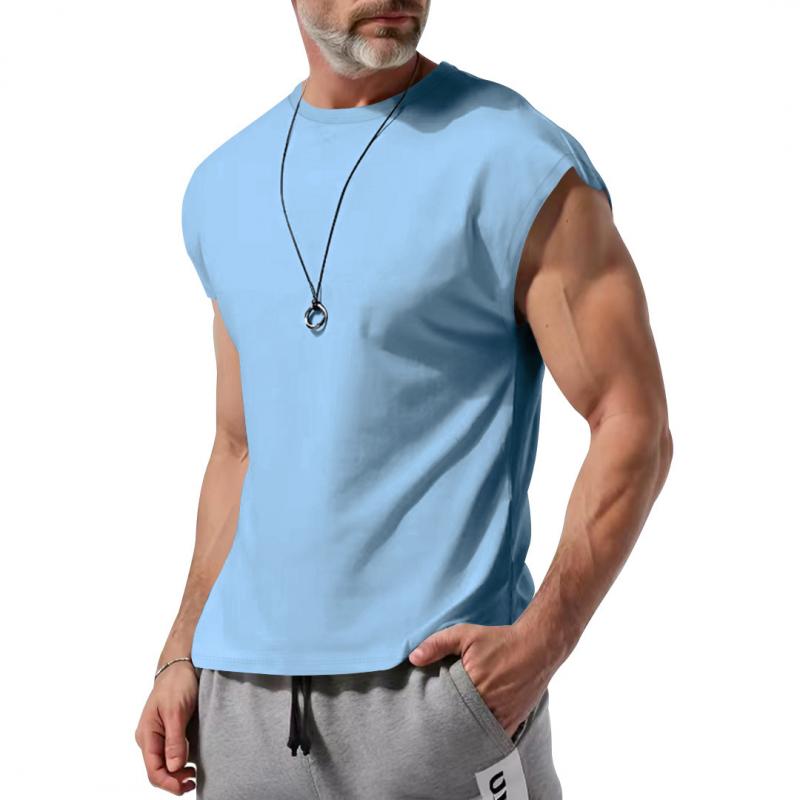 Camiseta sin mangas holgada con cuello redondo y mezcla de algodón informal para hombre 23771862M