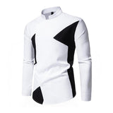 Men's Stylish Colorblock Stand Collar Slanted Placket Slim Fit Long Sleeve Shirt 05070160M