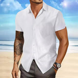 Men's Solid Lapel Breast Pocket Short Sleeve Shirt 84400188Z