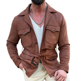 Men's Fashion Suede Lapel Multi-pocket Cargo Jacket 60728122Z