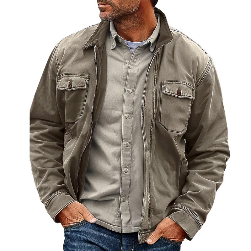 Chaqueta vintage de lona desgastada con cremallera para hombre 11624190X