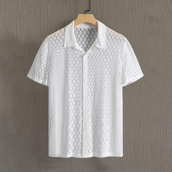 Men's Lace Lapel Short Sleeve Single Breasted Shirt 27965104Z