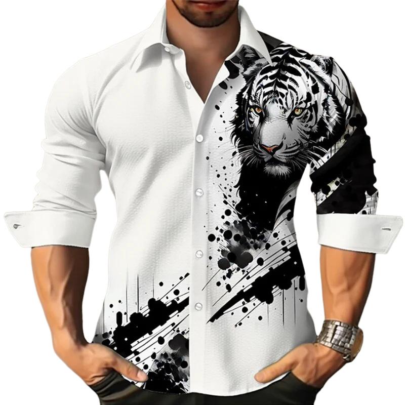 Chemise à revers à manches longues et imprimé animal pour homme 50194514X