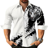 Men's Animal Print Long Sleeve Lapel Shirt 50194514X