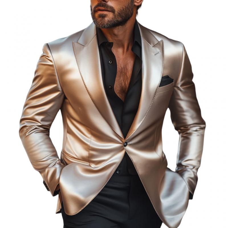 Men's Retro Elegant Satin Peak Lapel Single Breasted Slim Fit Blazer 02480890M