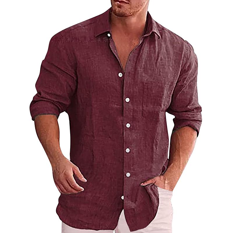 Camisa informal de lino de manga larga con solapa lisa y botonadura sencilla para hombre 16898700Z