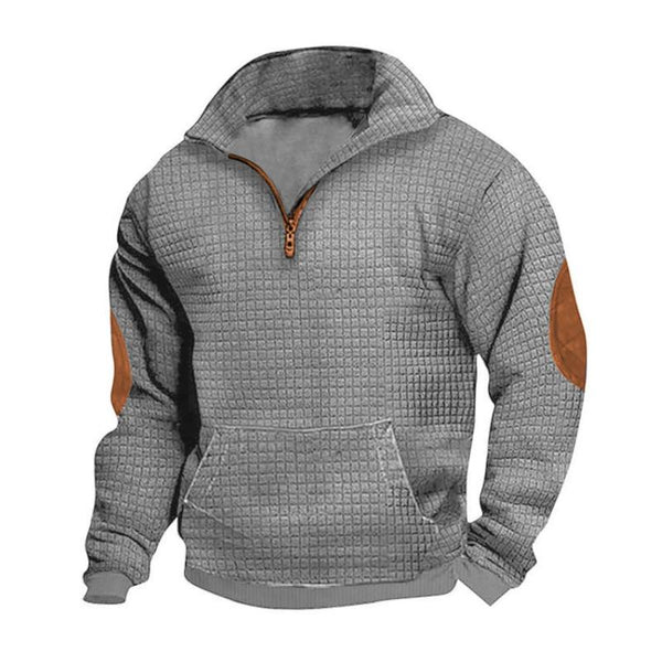 Men's Casual Plaid Jacquard Zipper Stand Collar Loose Pullover Sweatshirt 95657145M