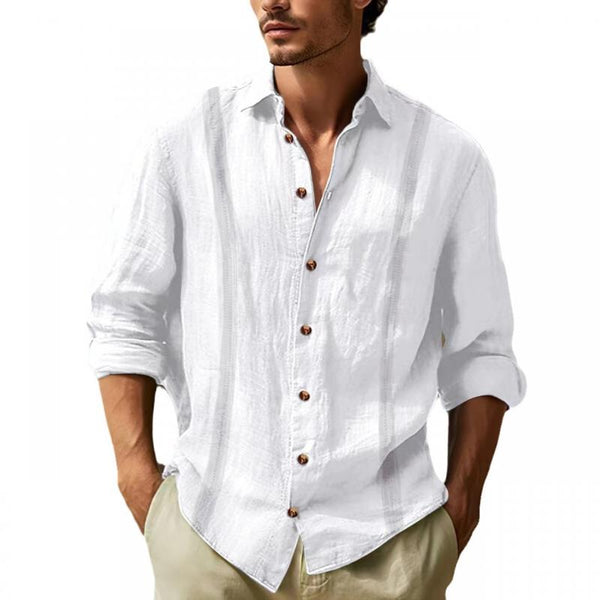 Men's Solid Color Patchwork Lapel Long Sleeve Shirt 28972849Y