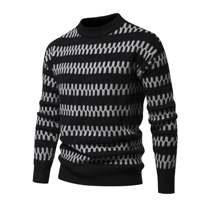 Men's Fashion Contrast Jacquard Round Neck Pullover Knitted Sweater 13556024M