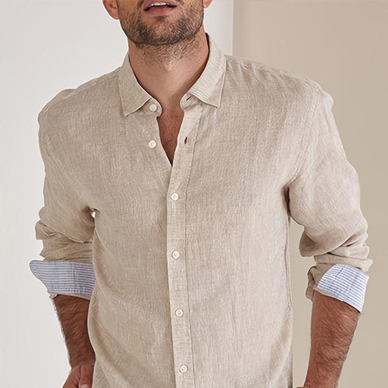 Men's Solid Lapel Long Sleeve Casual Shirt 21297051Z