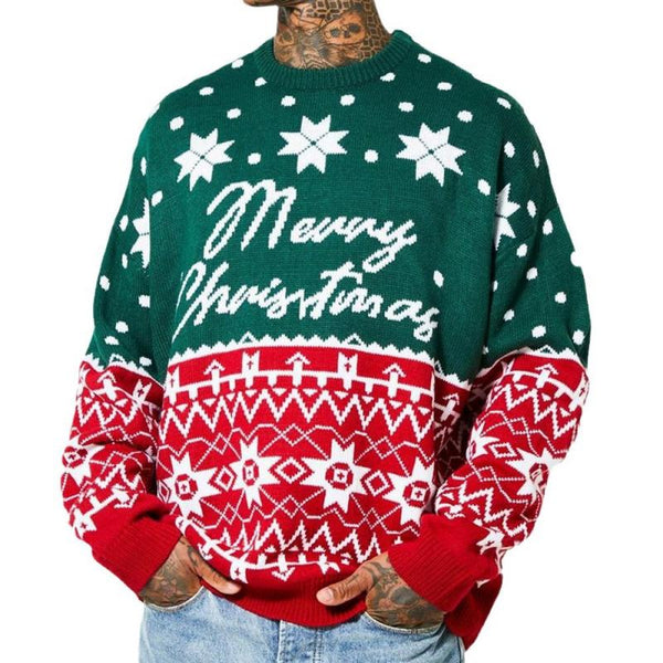 Men's Casual Christmas Contrast Jacquard Crew Neck Knit Sweater 85183515M