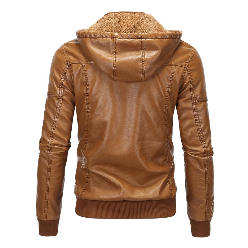 Men's Hooded Fleece Leather Jacket 24934542F