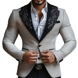 Men's Vintage Elegant Embroidery Lapel Slim Business Casual Blazer 05317277Z