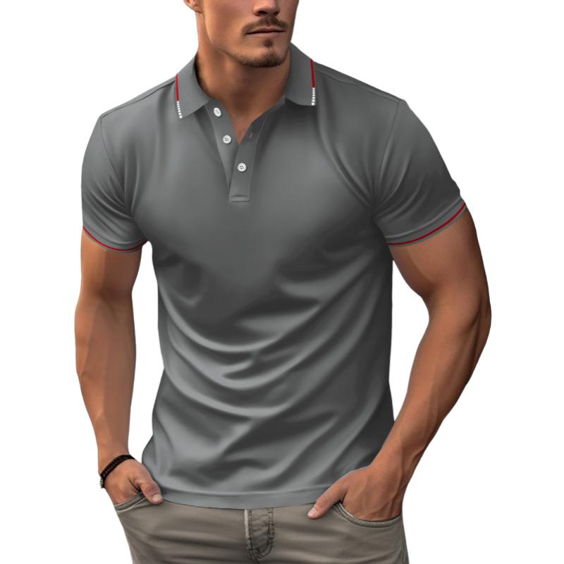 Men's Casual Cotton Blend Lapel Loose Short Sleeve Polo Shirt 92683072M