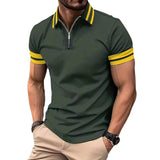 Men's Colorblock Zipper Lapel Short Sleeve Polo Shirt 14180623Y
