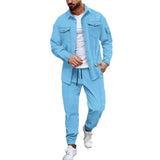 Men's Retro Casual Solid Color Long Sleeve Shirt Two-Piece Set 86404073TO