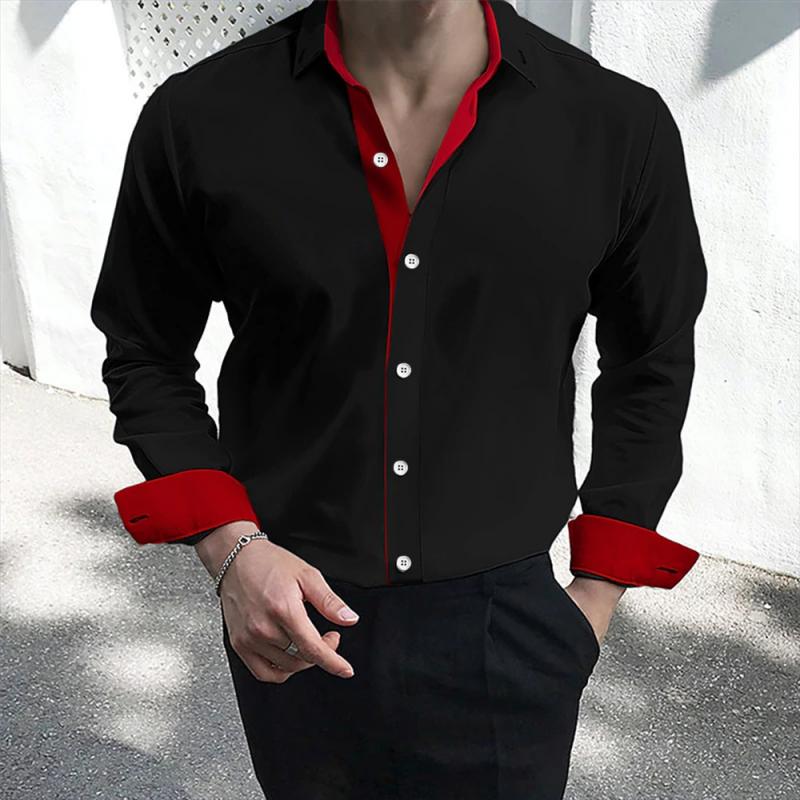 Men's Color Block Lapel Long Sleeve Casual Shirt 46209960Z