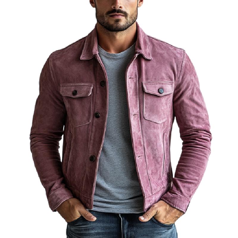 Men's Vintage Suede Multi Pocket Single Breasted Jacket 60538313Y