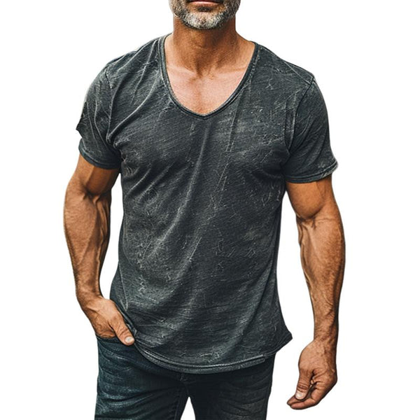 Men's Retro Print V-Neck Short Sleeve T-Shirt 98002854X