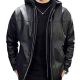 Men's Vintage Padded Thick Hooded Leather Jacket 71243878U