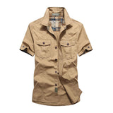 Men's Lapel Short Sleeve Breast Pockets Cargo Shirt 07818608Z