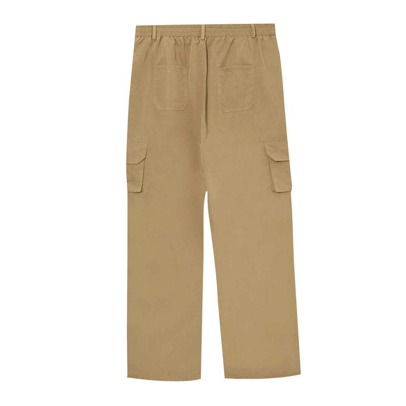 Men's Solid Multi-pocket Elastic Waist Straight Cargo Pants 62798416Z