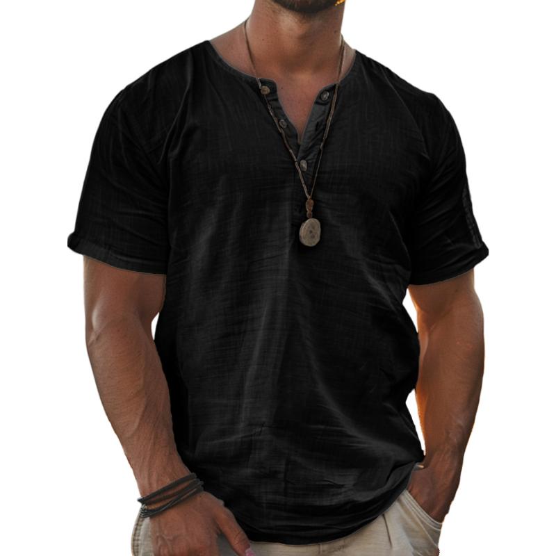 Men's Solid Henley Short Sleeve T-Shirt 73940181Y