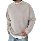 Men's Casual Solid Color Round Neck Loose Long Sleeve Sweatshirt 19533145M