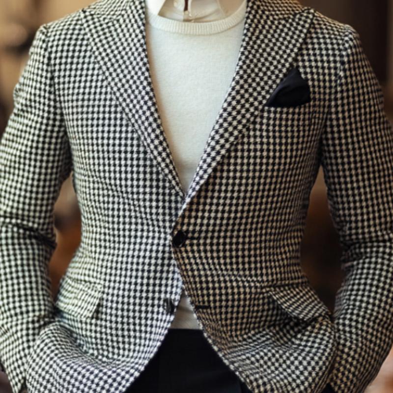 Men's Casual Houndstooth Lapel Blazer 77675781F