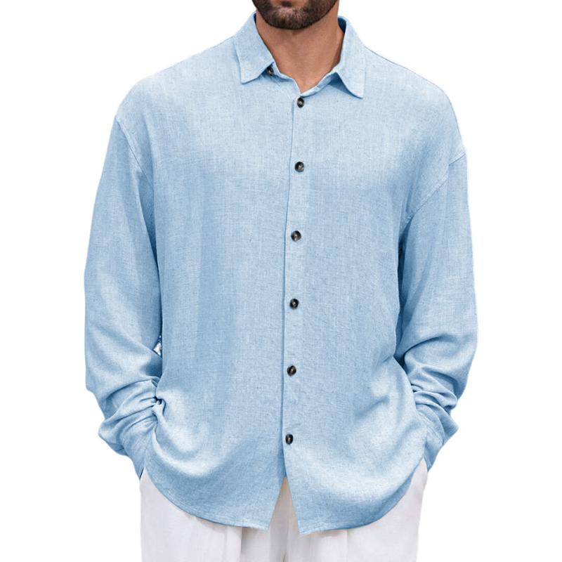 Men's Solid Loose Lapel Long Sleeve Casual Shirt 46144673Z