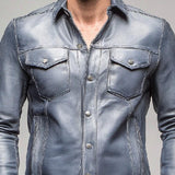 Men's Classic Lapel Multi-pocket Popular Leather Jacket 23682370F