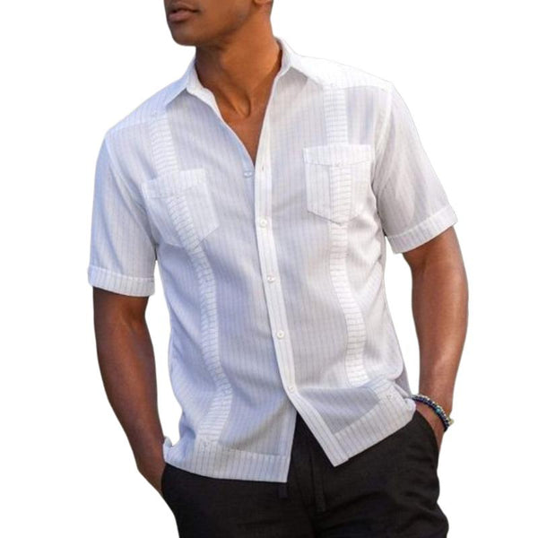 Men's Solid Color Lapel Casual Short Sleeve Shirt 11629530Y
