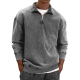 Men's Solid Color Zipper Lapel Long Sleeve Sweatshirt 89061715Z