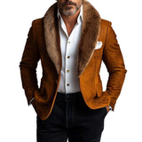 Men's Retro Casual Suede Fur Collar Splicing Blazer 18082948TO