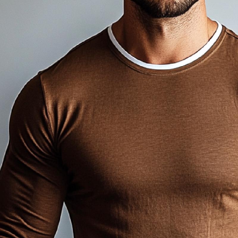 Men's Retro Casual Solid Color Round Neck Long Sleeve T-Shirt 53939597TO