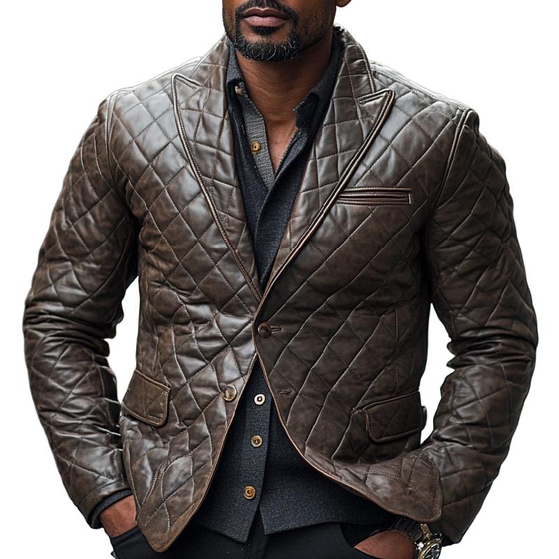 Men's Classic Vintage Peaked Lapel Three-dimensional Quilted Blazer 22922215F