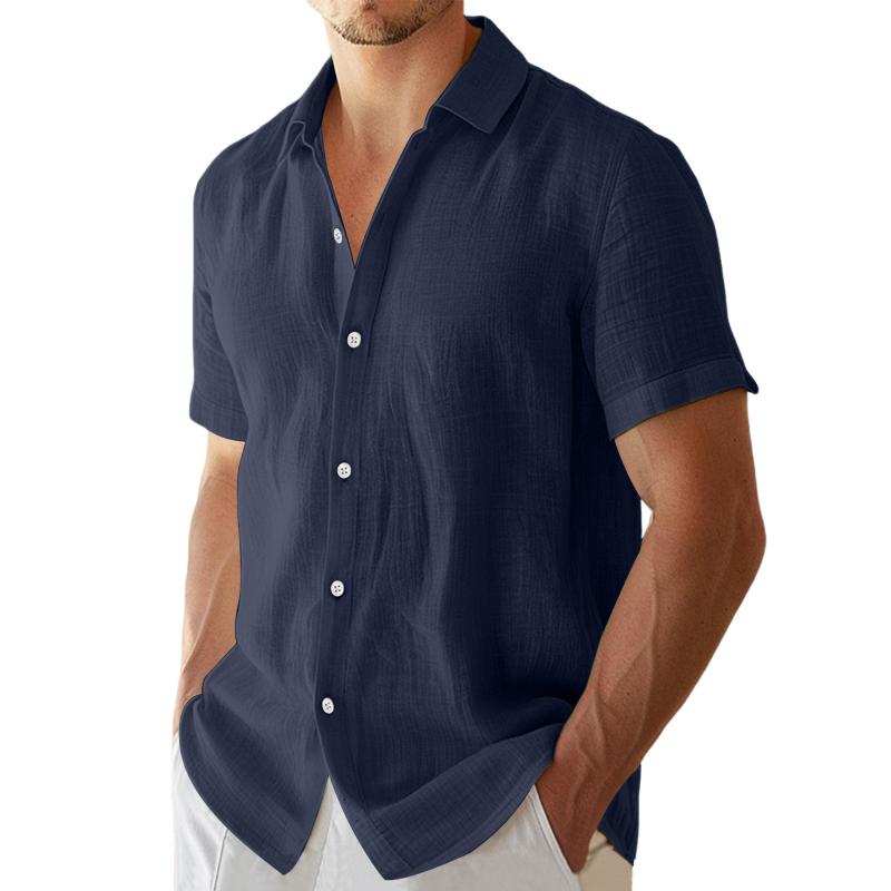 Men's Casual Solid Color Lapel Short Sleeve Shirt 59504162Y