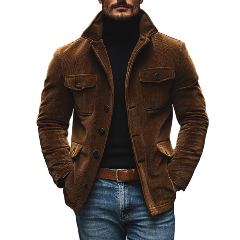 Herren Vintage Cord Revers Multi-Pocket Loose Work Jacke 50158411M