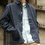 Men's Vintage Striped Denim Lapel Single Breasted Shirt Jacket 38000478Z