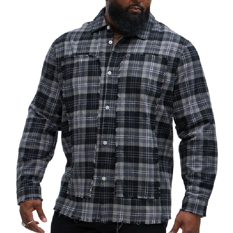 Men's Classic Plaid Patchwork Long Sleeve Shirt 12349567F