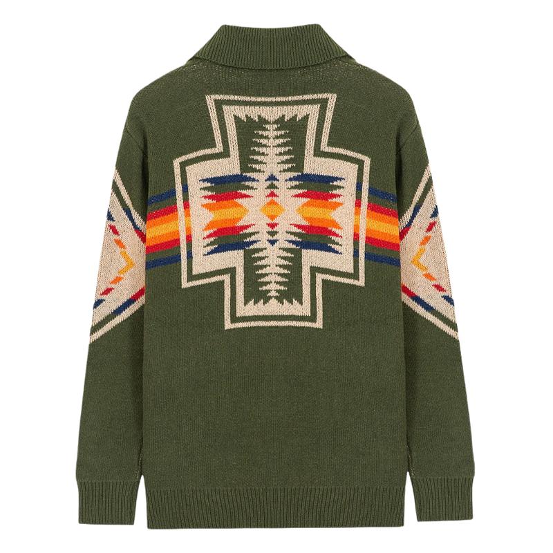 Men's Retro Lapel Long Sleeve Jacquard Sweater 28818805F